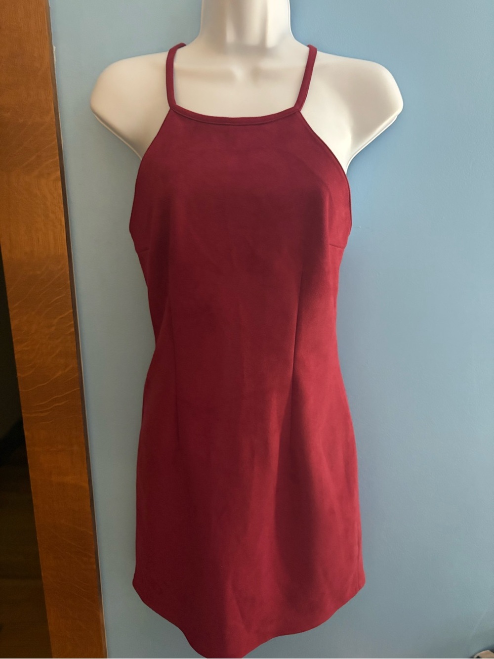 Sleeveless Halter Dress Suede Mini Burgundy Cage Back Strappy Size 4